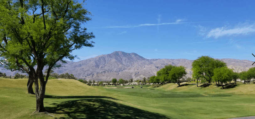 Green golf course in Palm Springs desert region