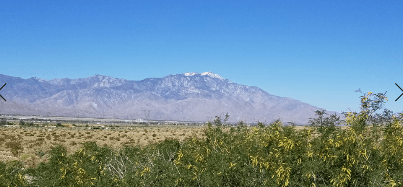 Snow capped mountain in desert