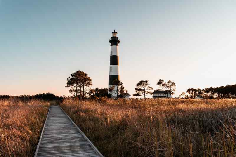 Bodie Island Lighthouse in Nags Head, North Carolina. This is one of several lighthouses in the Outer Banks.